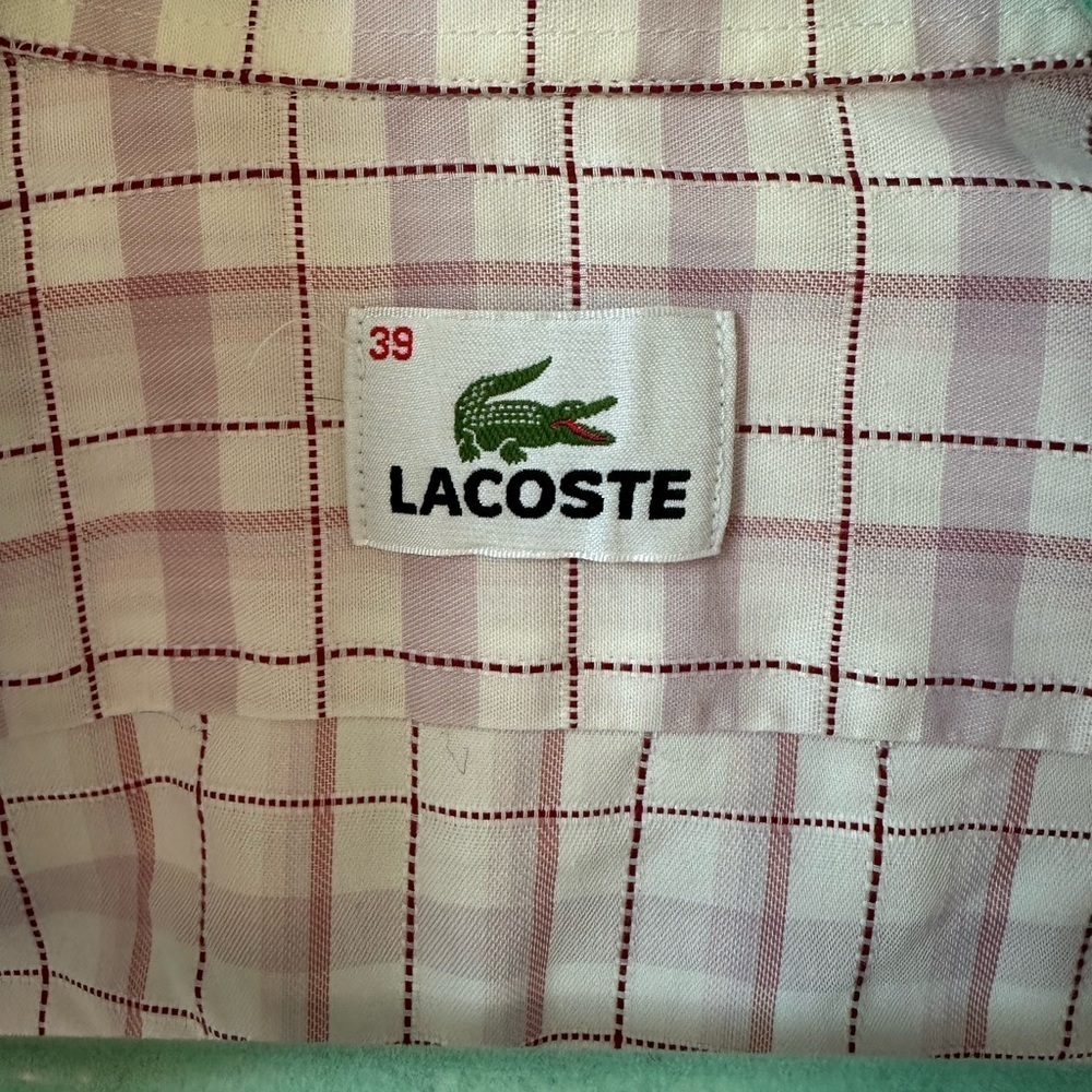 Lacoste pink purple plaid vintage button down shirt size 39 medium - Picture 4 of 10